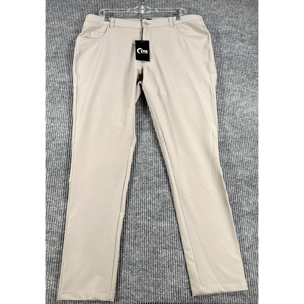 Zyia Active Pants Mens XL Light Gray Office Chino Stretch Slim Fit Active New